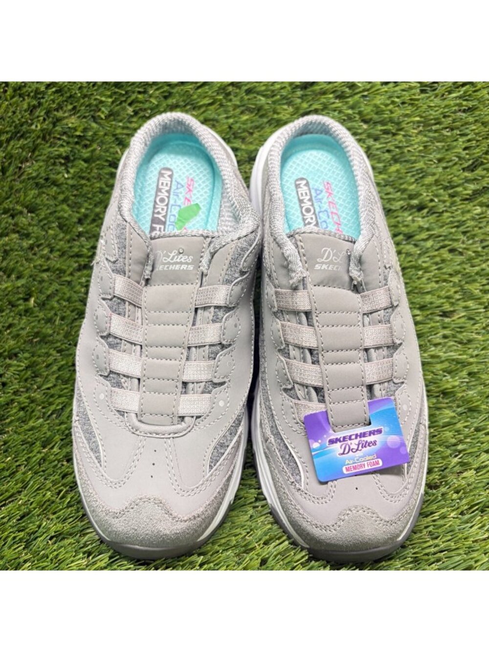 Skechers D'Lites Resilient Womens Size 7 Gray White Athletic Slip On Mule Shoes - Picture 5 of 9